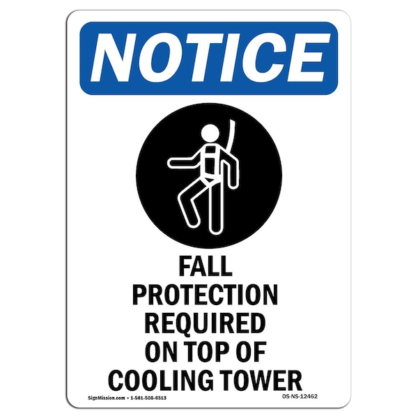 OSHA Sign, Fall Protection Required, 24in X 18in Plastic, 18" W, 24" H, Portrait, P-1824-V-12462